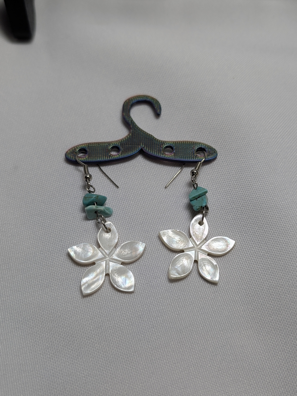 Mother-of-Pearl Floral Drop Earrings with Turquoise Beads